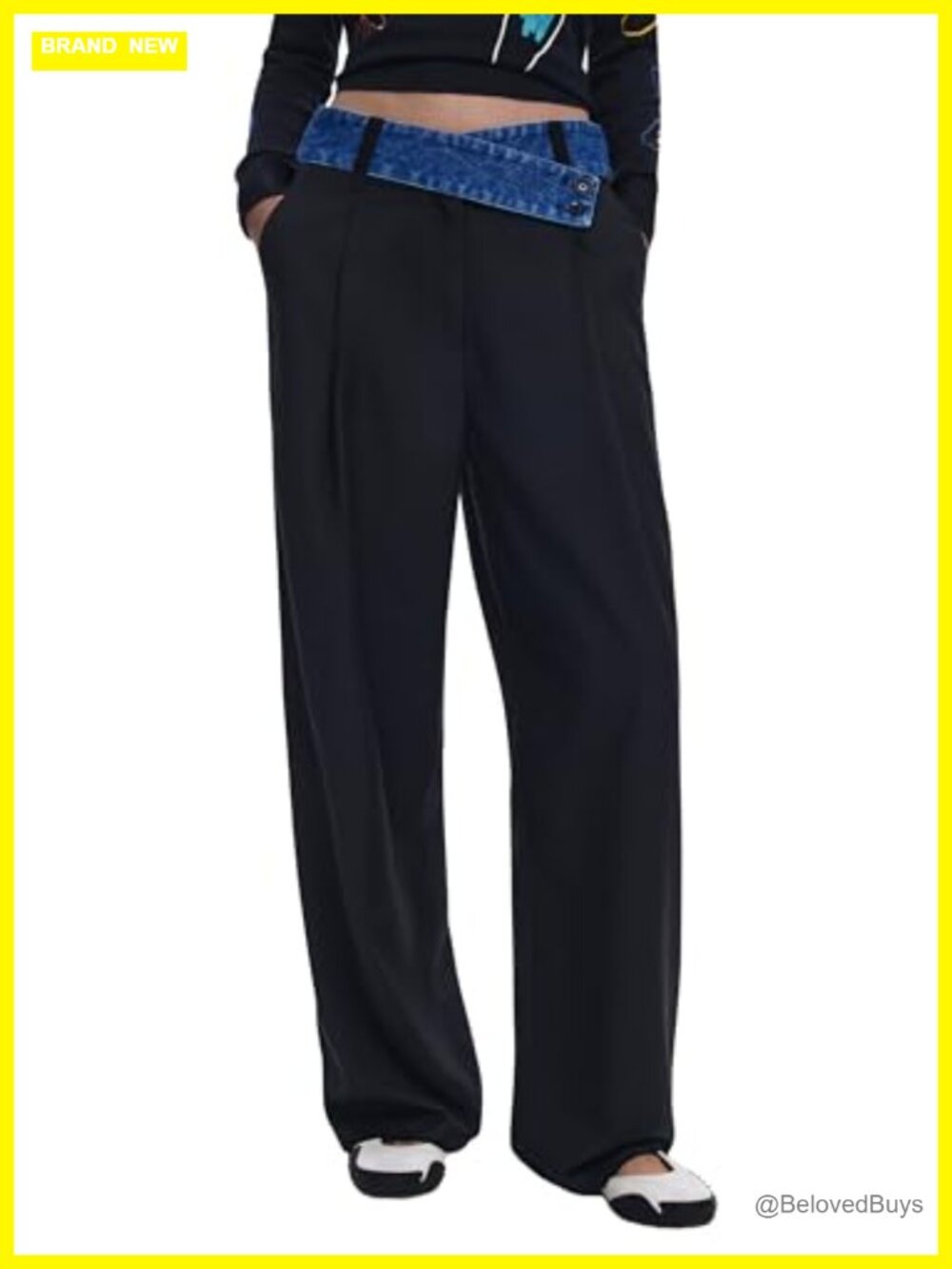 Desigual Woven Pleated Front Loose Fit Mid Rise Long Trousers Slacks